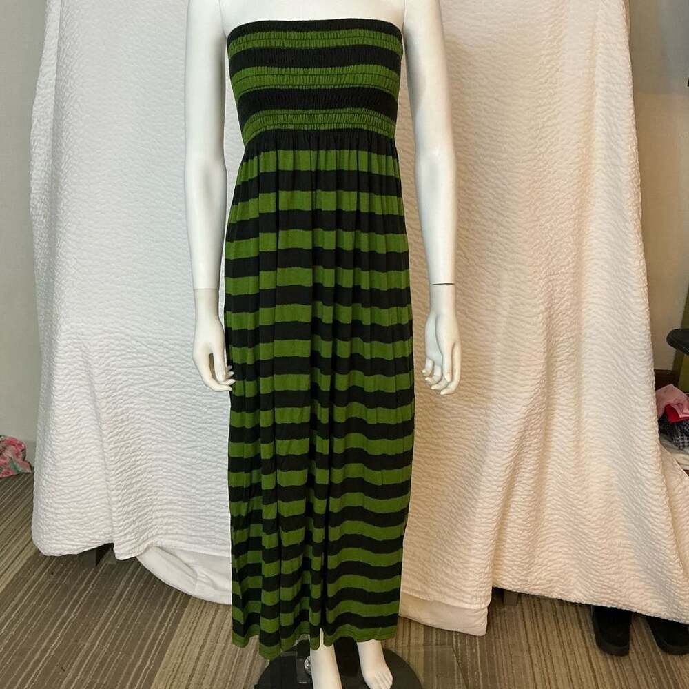 Sumona Green Black Striped Maxi Dress